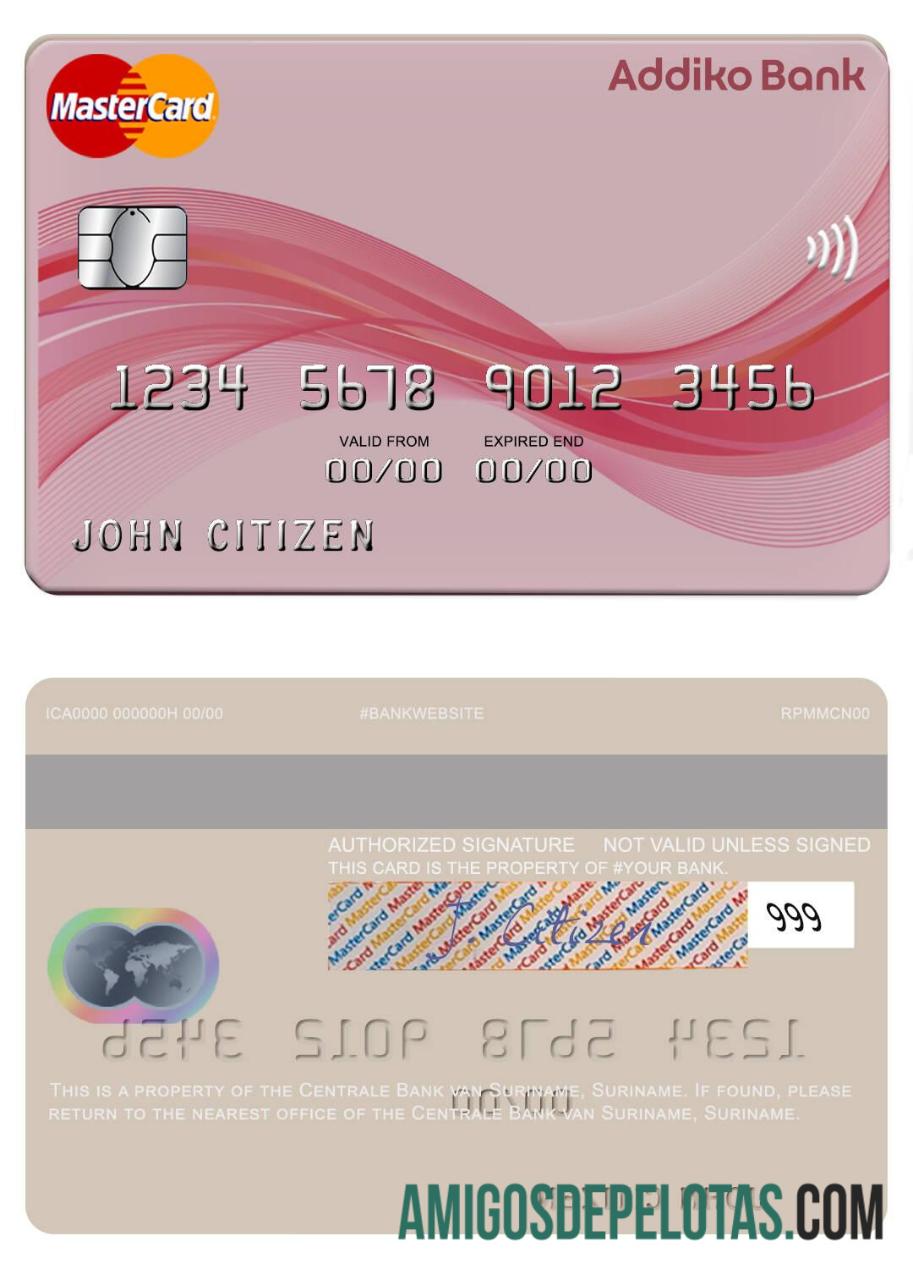 Suriname Banco Central do Suriname Mastercard exemplo